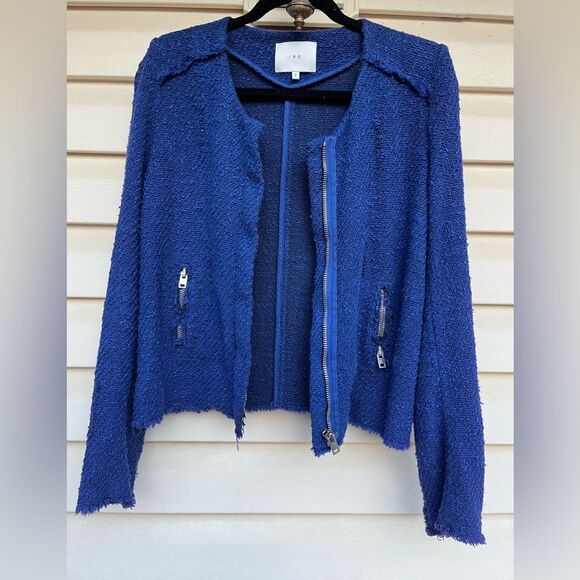IRO Agnetay Royal Blue Tweed Boucle Cropped Zipper Jacket, Frayed Edge Detail, 2 - Picture 7 of 14
